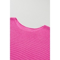 Pink Solid Loose Knit Short Dolman Sleeve Sweater - L thumbnail