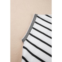 White Stripe Knitted Bat Sleeve T Shirt - S thumbnail