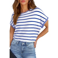 Sky Blue Stripe Knitted Bat Sleeve T Shirt - L thumbnail