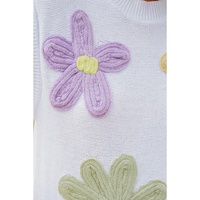 White Multi Crochet Flower Knit Short Sleeve Sweater Tops - S thumbnail
