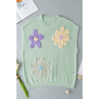 Moonlight Jade Multi Crochet Flower Knit Short Sleeve Sweater Top - XL thumbnail