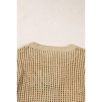 Light French Beige Crochet Flower Hollow-out Sweater T Shirt - S thumbnail