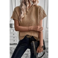 Light French Beige Rib Knitted Wide Sleeve Sweater T Shirt - L thumbnail