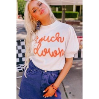 White Touchdown Tinsel Puff Short Sleeve Crew Neck Sweater - S thumbnail
