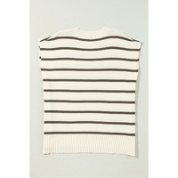 Azura Exchange Brown Stripe Side Slits Crewneck Short Sleeve Sweater Tee - L thumbnail