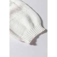 White Multicolor Stitch Detail Cable Knit Short Sleeve Sweater - L thumbnail