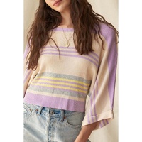Purple Stripe Borderline Rib Knit Cuffed Dolman Sleeve Sweater - S thumbnail