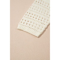 Azura Exchange White Hollow Out Knit Bracelet Sleeve Drop Shoulder Sweater - S thumbnail