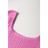 Phalaenopsis Textured Square Neck Half Sleeve Knitted Top - S thumbnail