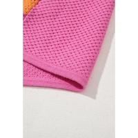 Orange Color Block Eyelet Casual Sweater T Shirt - L thumbnail