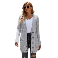 Gray Front Pocket and Buttons Closure Cardigan - M thumbnail