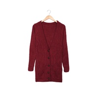 Burgundy Front Pocket and Buttons Closure Cardigan - 2XL thumbnail