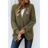 Olive Chunky Wide Long Sleeve Knit Cardigan - M thumbnail