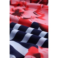 Fiery Red Floral Print Criss Cross Hollow-out Tankini Swimwear - M thumbnail