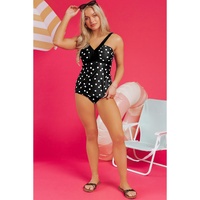 Black Polka Dot Print V Neck Tankini Set - S thumbnail