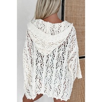 White Fashion Open Knit Hooded Beach Cover Up - L thumbnail