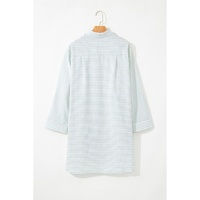 White Stripe Collared V Neck Chest Pocket Long Sleeve Beach Cover up - L thumbnail