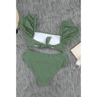 Green Sexy Bubble Sleeves High waisted swimsuits - L thumbnail