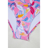 Pink Floral Printed Halter Neck High Waist Bikini - L thumbnail