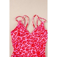 Leopard Orange Adjustable Straps Ribbed Knit One Piece Swimsuit - M thumbnail