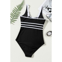 Black Contrast Trim Colorblock U Neck One Piece Swimwear - 2XL thumbnail