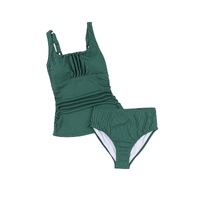 Blackish Green Ruched U Neck Ribbed Tankini - L thumbnail