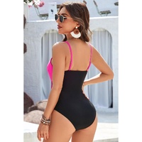 Rose Red Crossover Colorblock Cutout One Piece Swimsuit - M thumbnail