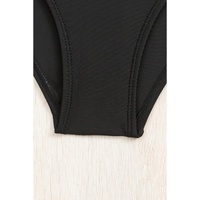 Black Spaghetti Straps Metal V Decor One-Piece Swimsuit - S thumbnail