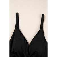 Black V Neck Twist Ruched Crisscross Backless One-Piece Swimsuit - S thumbnail