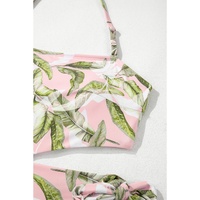 Pink Tropical Asymmetric Cut out Halter Backless One Piece Swimwear - XL thumbnail