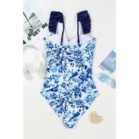 Blue Cutout Ruffled Spaghetti Strap One-Piece Swimwear - XL thumbnail