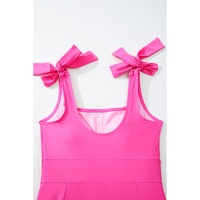 Rose Red Square Neck Knotted Shoulder Open Back One Piece Swimsuit - L thumbnail
