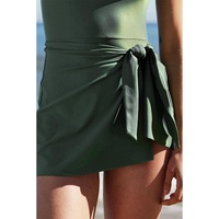 Mist Green Side Tied Waist Square Neck Adjustable Straps A-line One Piece Swim Dress - 2XL thumbnail