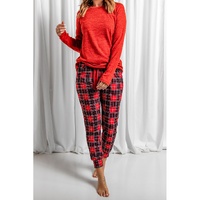 Solid Long Sleeve Top and Plaid Pants Loungewear - XL thumbnail