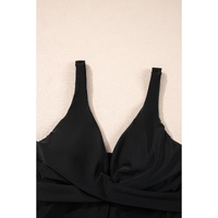 Black Crossed V Neck Adjustable Strap Babydoll Tankini Top - M thumbnail