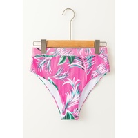 Rose Tropical Print Textured Bikini Bottoms - S thumbnail