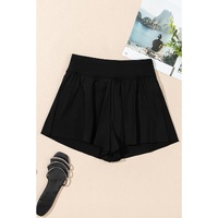 Black Solid Color High Waist Wide Leg Swim Bottom - S thumbnail