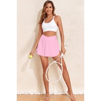 Pink Solid Pocketed Crossover High Waist Swim Skort - M thumbnail