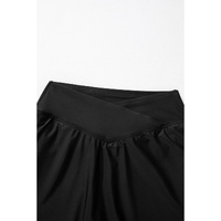 Black Solid Pocketed Crossover High Waist Swim Skort - M thumbnail