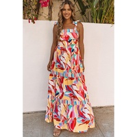 Multicolor Abstract Print Striped Trim Maxi Sundress - XL thumbnail