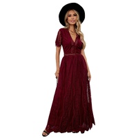 Red Blue Fill Your Heart Lace Maxi Dress - S thumbnail