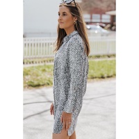 Long Sleeve Leopard Animal Print Shirt Dress - S thumbnail