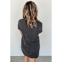 Gray Striped Ribbed Knit T-shirt Shift Dress - XL thumbnail