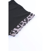 Black Contrast Solid Leopard Short Sleeve T-shirt Dress with Slits - S thumbnail