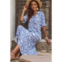 Azura Exchange Sky Blue V Neck Casual Geometric Print Maxi Dress - S thumbnail