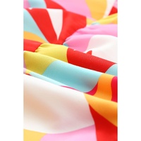 Multicolor Geometric Print Smocked Babydoll Mini Dress - M thumbnail