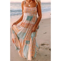 Multicolor Boho Patchwork Print Square Neck Sundress - XL thumbnail