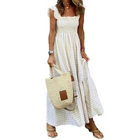 Khaki Plaid Ruffled Sleeve Smocked Maxi Dress - XL thumbnail