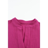Rose Crinkled Tiered Split Neck Shirt Dress - M thumbnail
