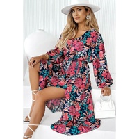 Azura Exchange Red V Neck Elastic High Waist Split Floral Dress - S thumbnail